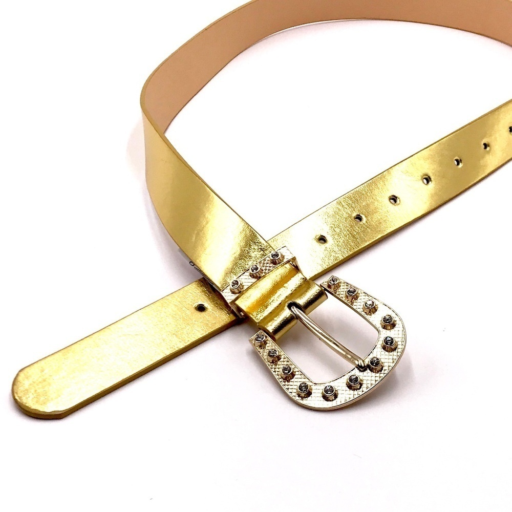 Gold Metallic Belt with Rhinestone Studded Buckle